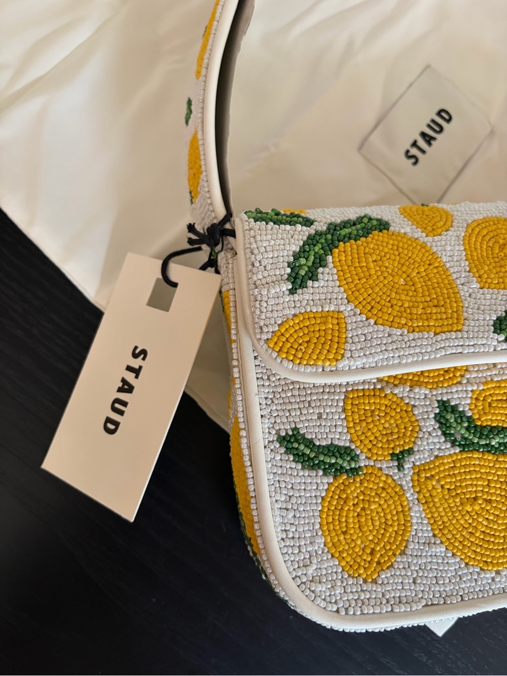 STAUD - Tommy Lemon Print Beaded Shoulder Bag - Picture 3 of 11